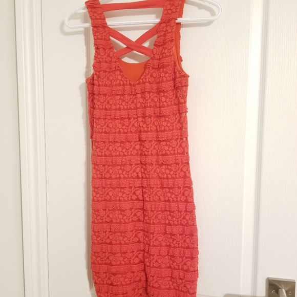 Coral ribbed lace mini dress Forever 21, size small - Picture 3 of 4
